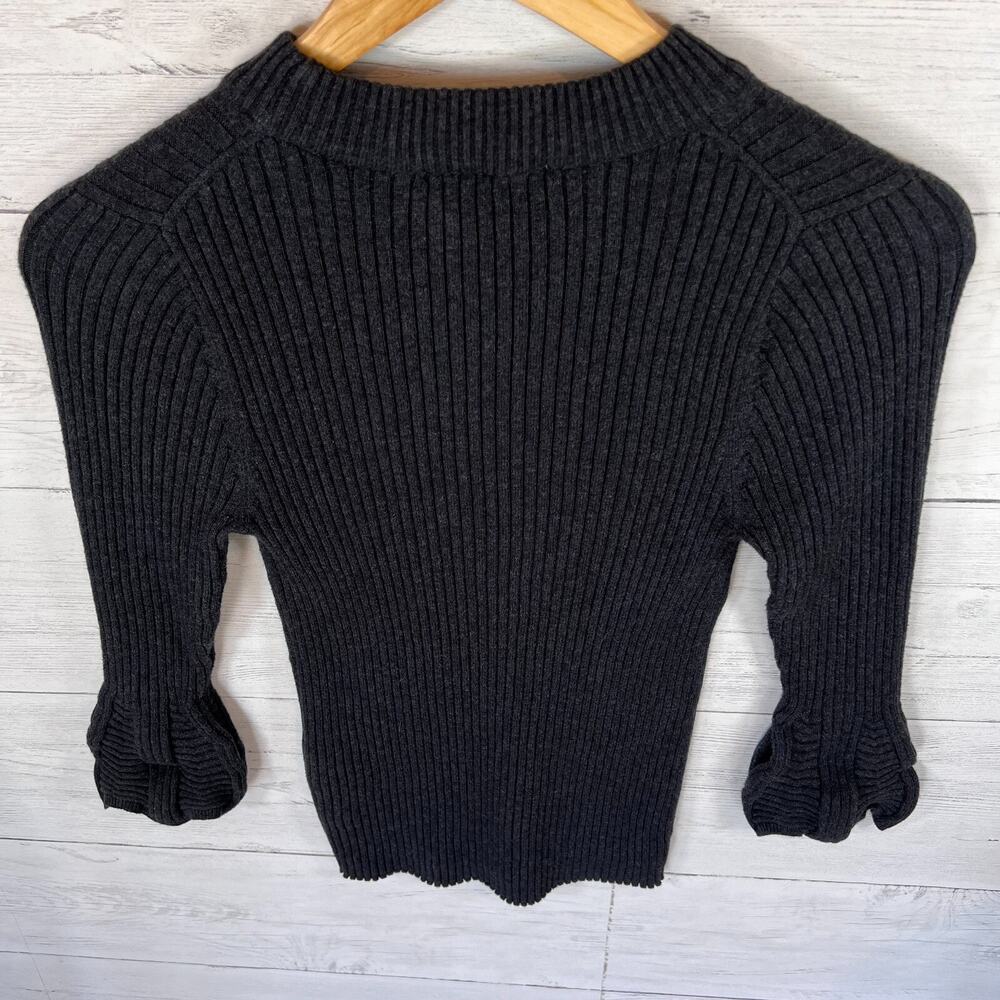 Michael Stars Sweater Womens Size Small Dark Gray Ribbed Poet Flounce Sleeve - Picture 11 of 11